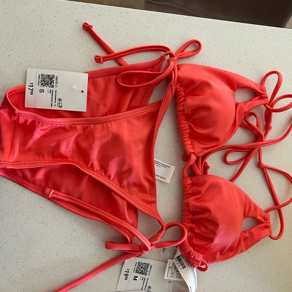 Satin pink sparkly 2 piece bathing suit with a matching cover-up skirt. - Picture 2 of 4